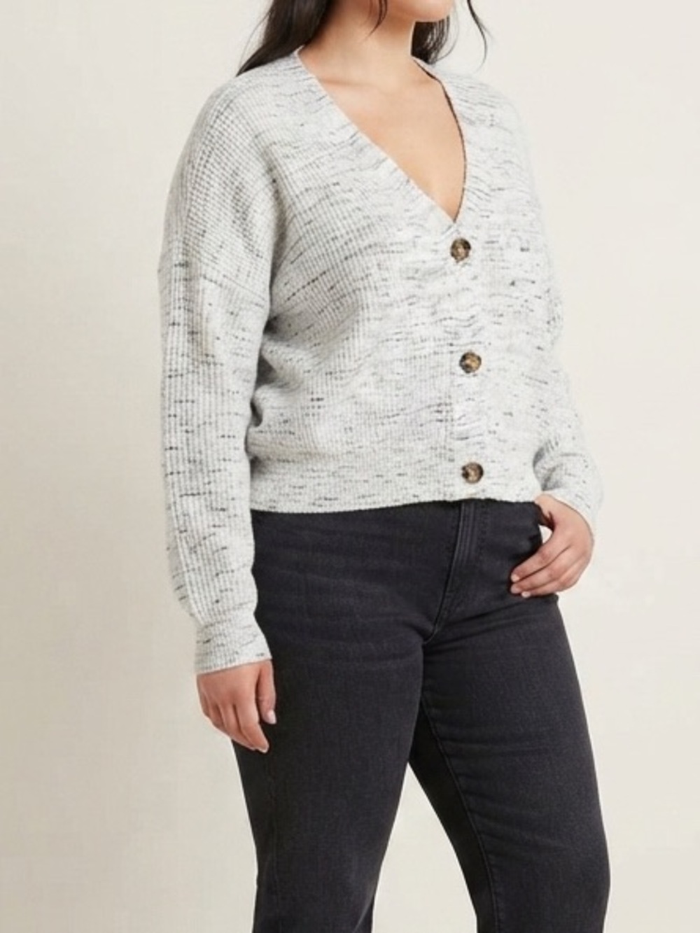 Joie Vneck Knit Cardigan Size XL Heather White Grey